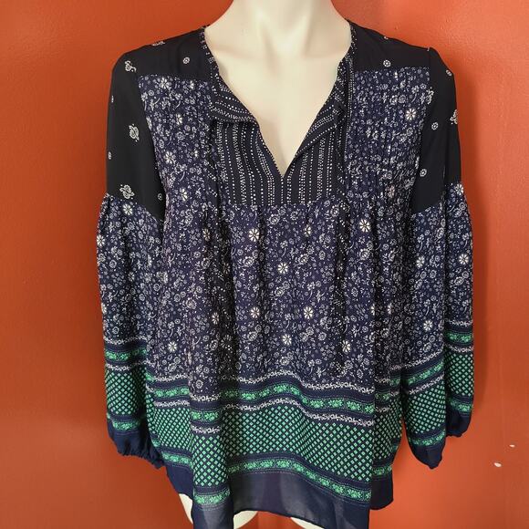 GAP Navy Blue Floral Blouse Size Small - Picture 1 of 6
